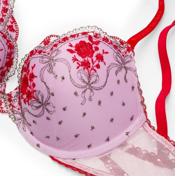 🆕️VS VERY SEXY Rosebud Dot Push-Up Bra Size 36B Lipstick Red & Lilac - Picture 6 of 14